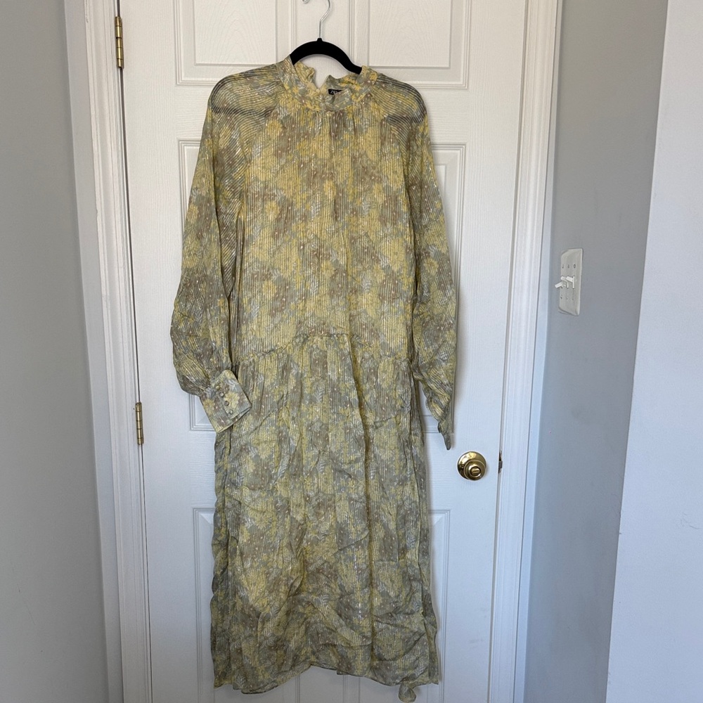 Zara Long Sleeve Yellow Patterned Dress